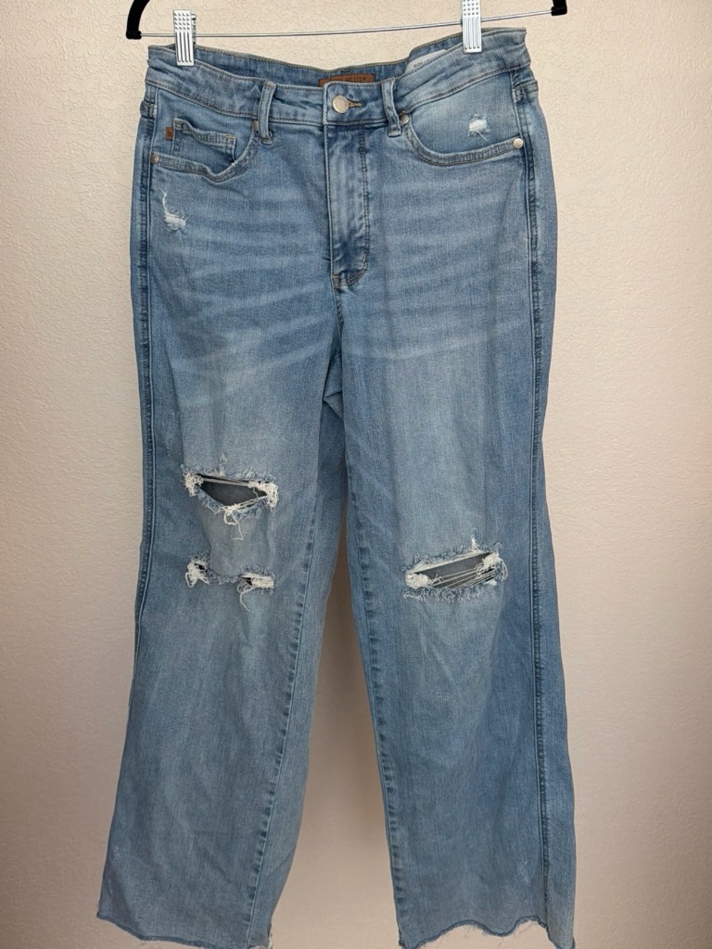 Judy Blue Light Blue Distressed Wide-Leg Jeans